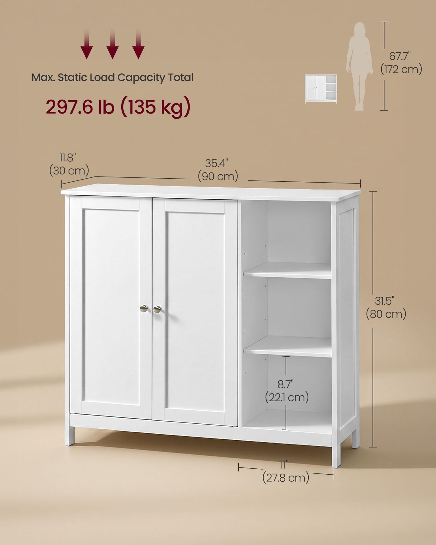 VASAGLE Bathroom Floor Cabinet, Freestanding Storage with 2 Doors | MDF Organizer – Cloud White