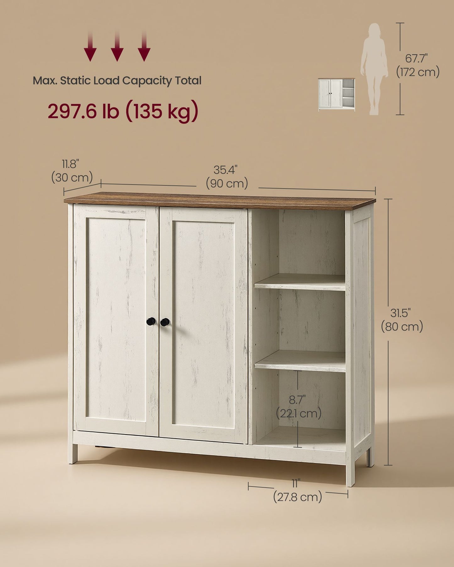 VASAGLE Bathroom Storage Cabinet, 2 Doors and Adjustable Shelves, 35.4" W Bathroom Floor Cabinet – Rustic White and Honey Brown