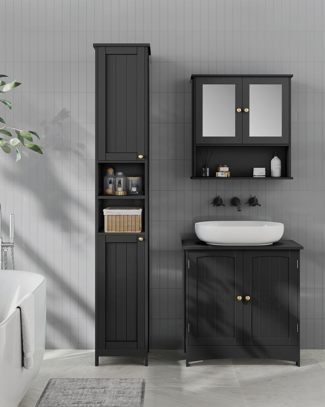 VASAGLE Tall Storage Cabinet with Lights Matte Black