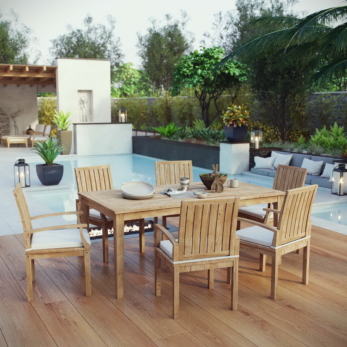 Marina 7 Piece Outdoor Patio Teak Dining Set by Modway EEI-3295
