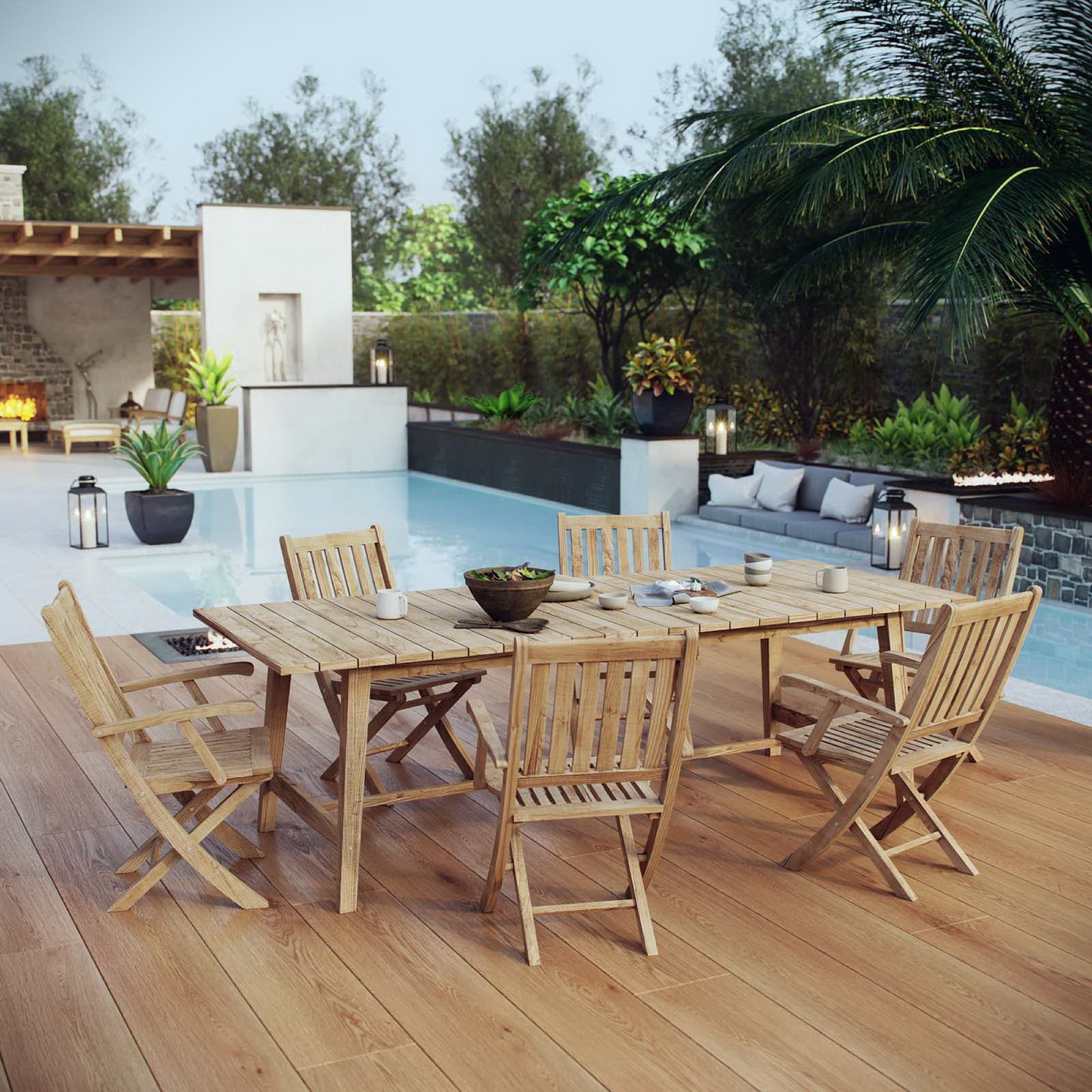 Marina 7 Piece Outdoor Patio Teak Dining Set by Modway EEI-3310