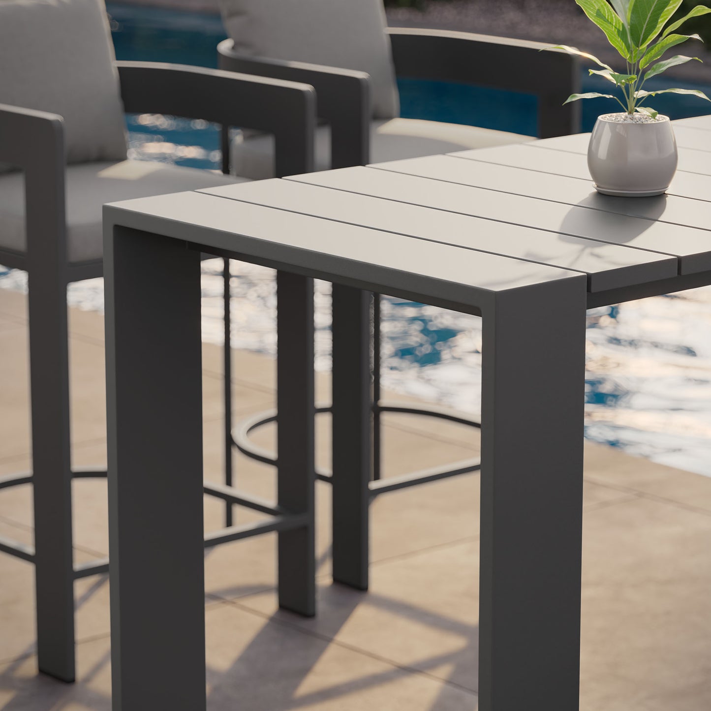 Tahoe 59 Inch Rectangle Outdoor Patio Aluminum Bar Table by Modway EEI-7593