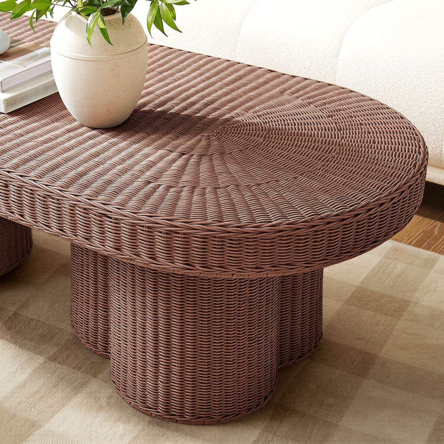 Sarova 60 Inch Natural Rattan Oval Pedestal Coffee Table by Modway EEI-7912