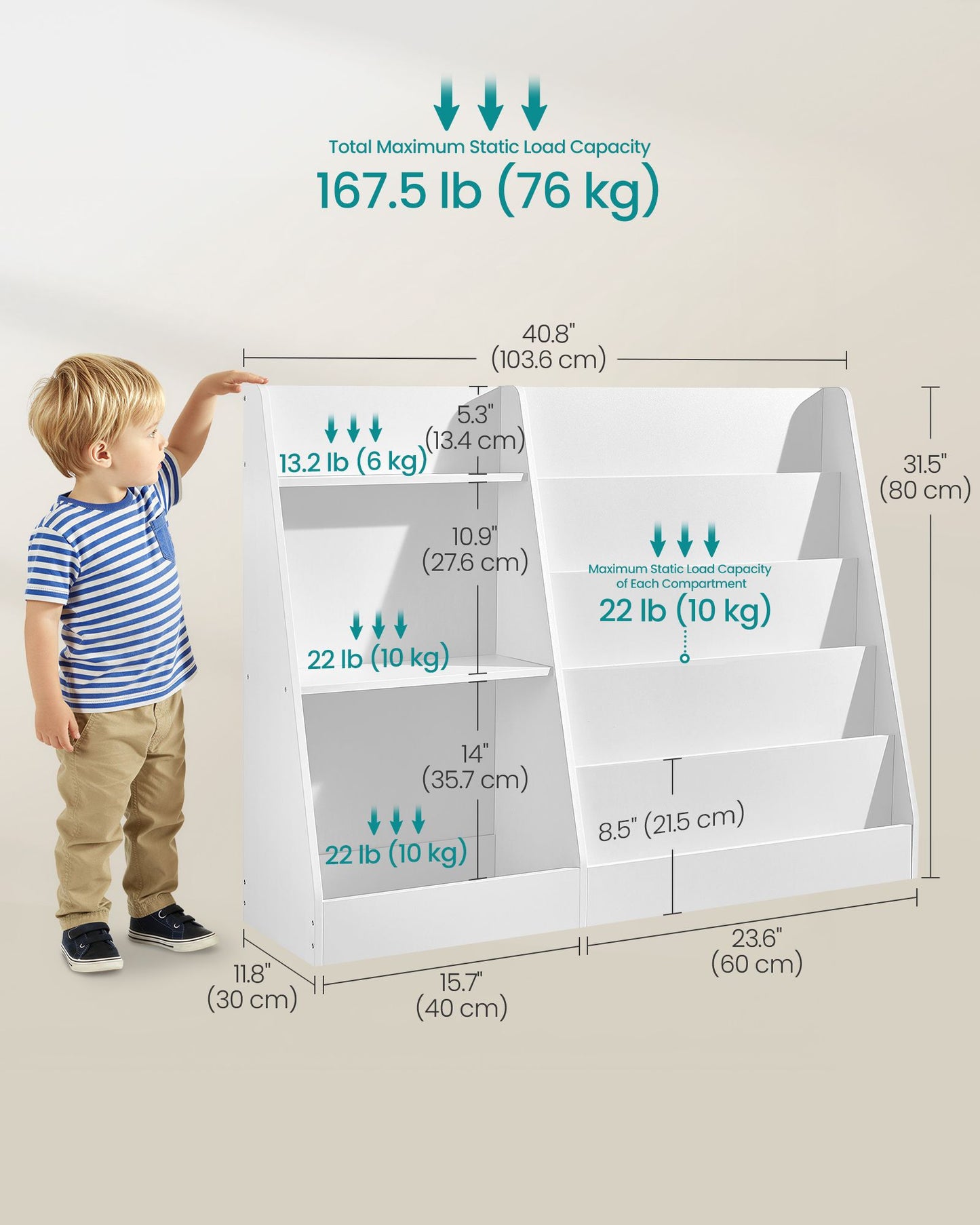 SONGMICS Kids Bookcase – Cloud White