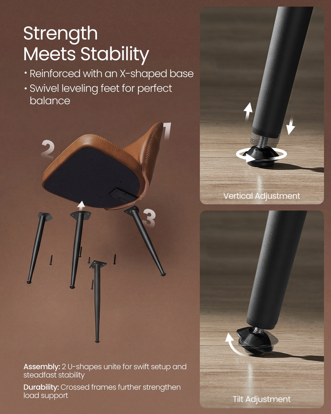 VASAGLE Synthetic Leather Dining Chair with Storage Pocket – Caramel Brown
