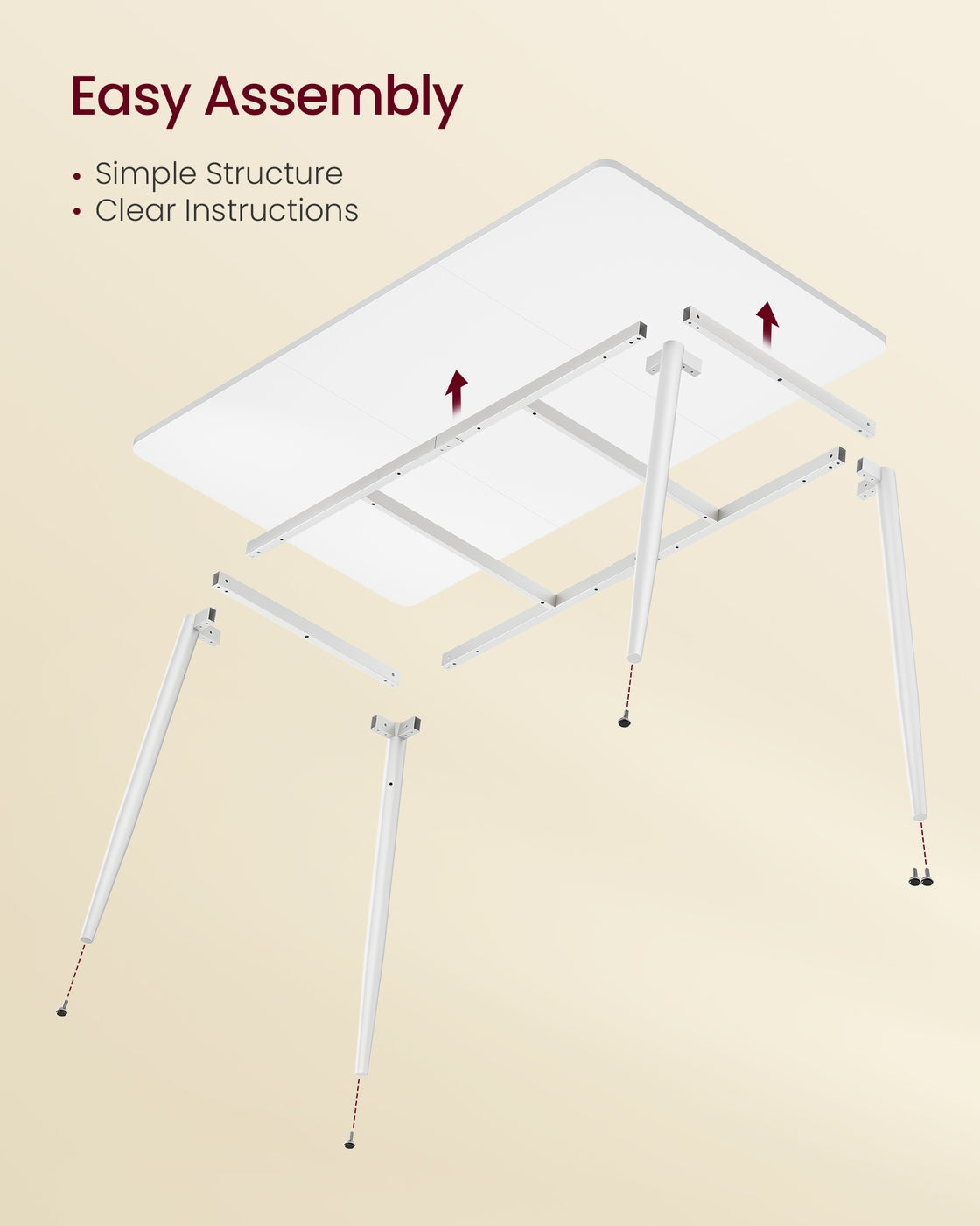 VASAGLE 55.1" Dining Table for 4-6 People, Modern Kitchen Table – Snow White