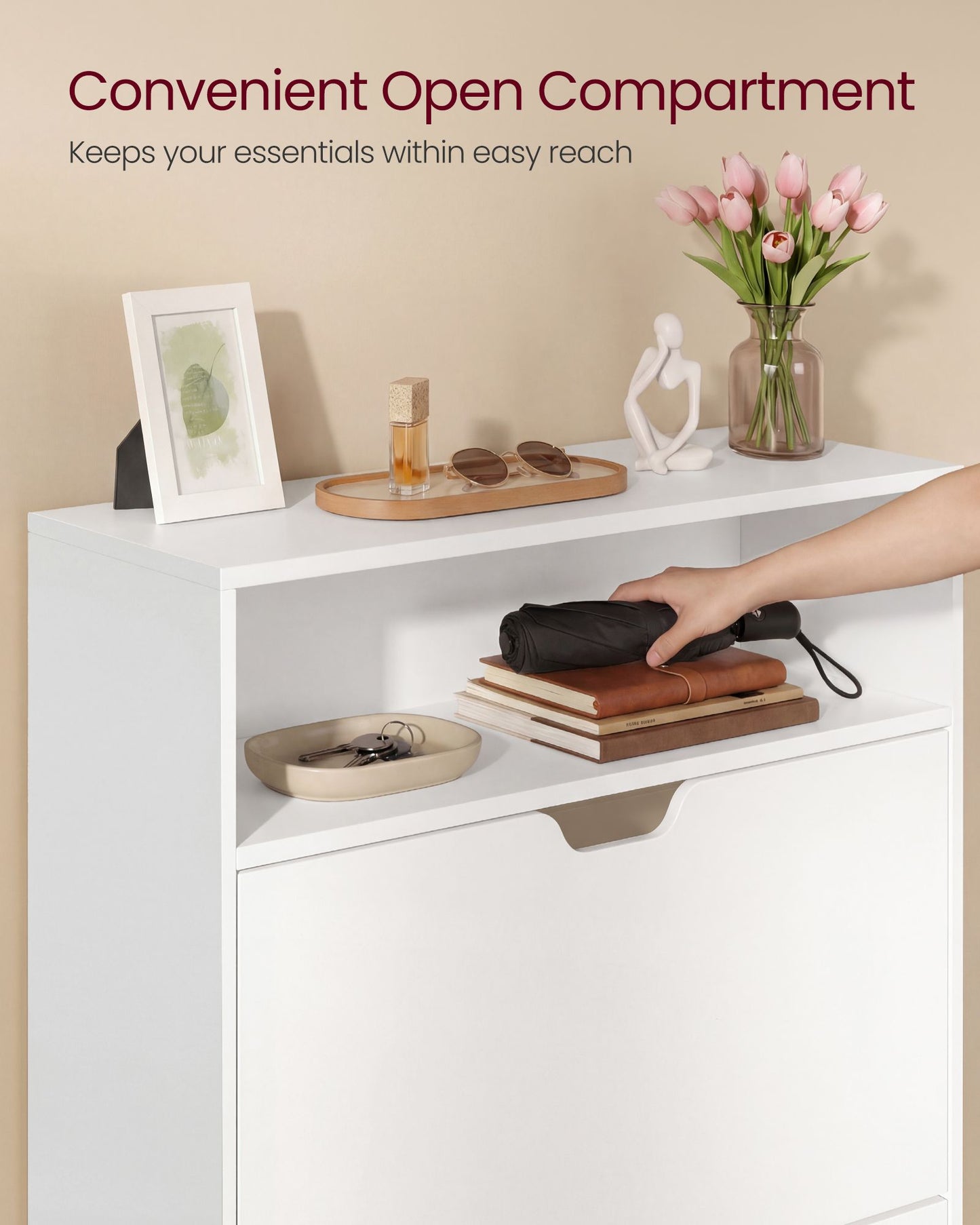 VASAGLE Shoe Cabinet with 2 Flip Drawers – Cloud White