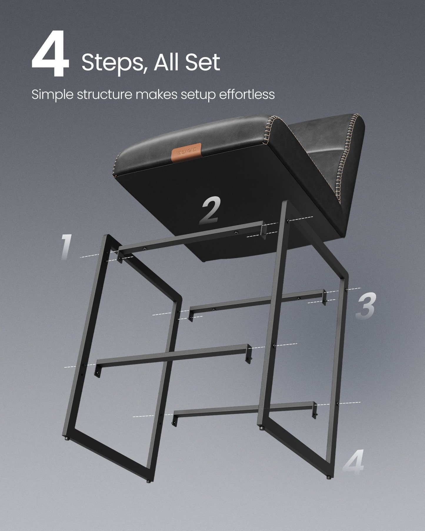 VASAGLE Ekho Bar Stools Set of 4, Counter Height Stools with Backs, Ink Black