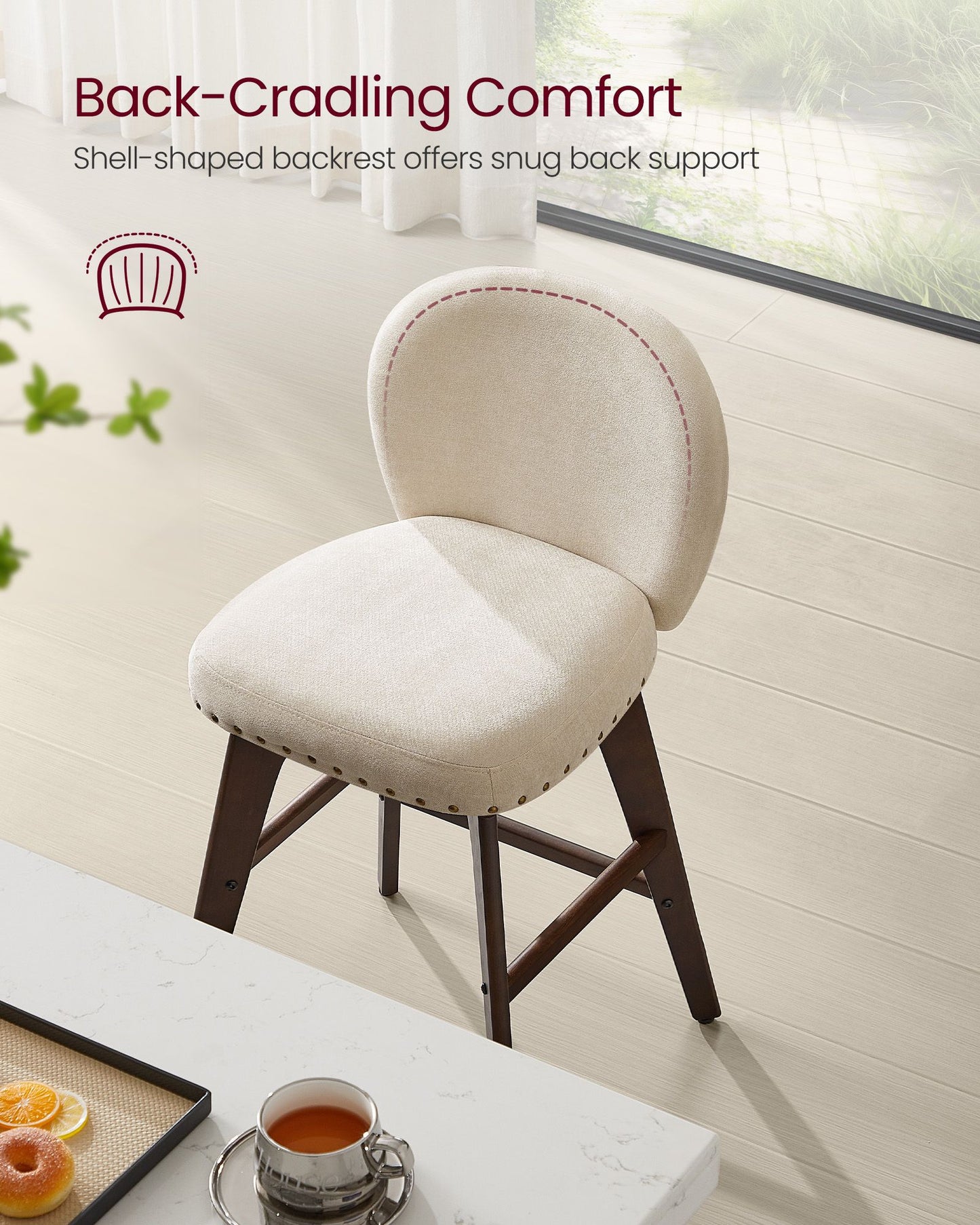 VASAGLE Chenille Swivel Bar Stools with Wood Legs, Set of 4 – Cappuccino Beige