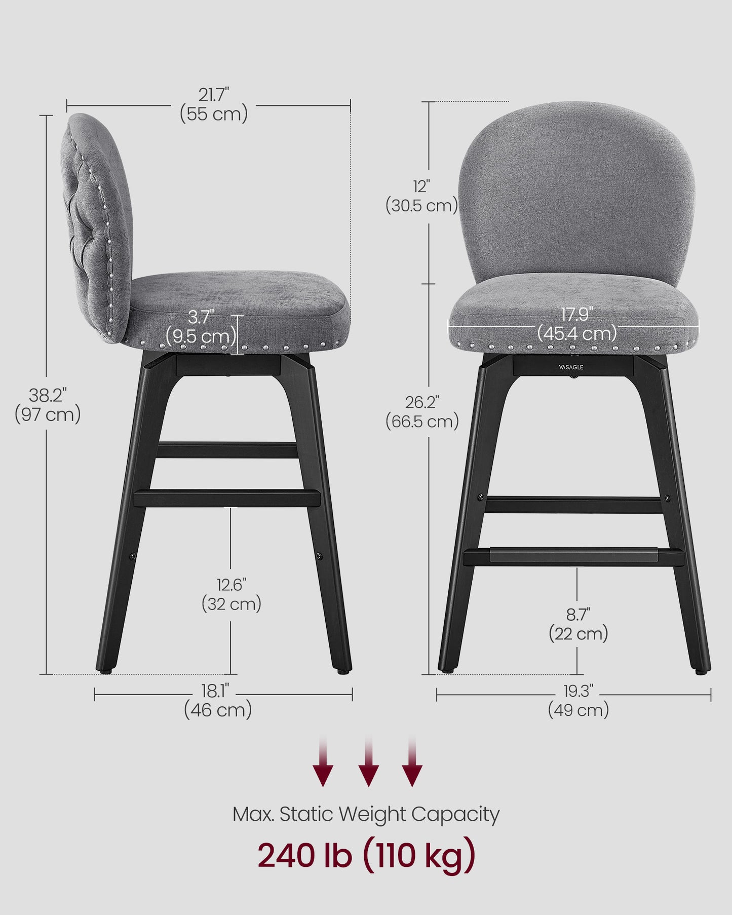 VASAGLE Bar Stools Set of 4 – Slate Gray
