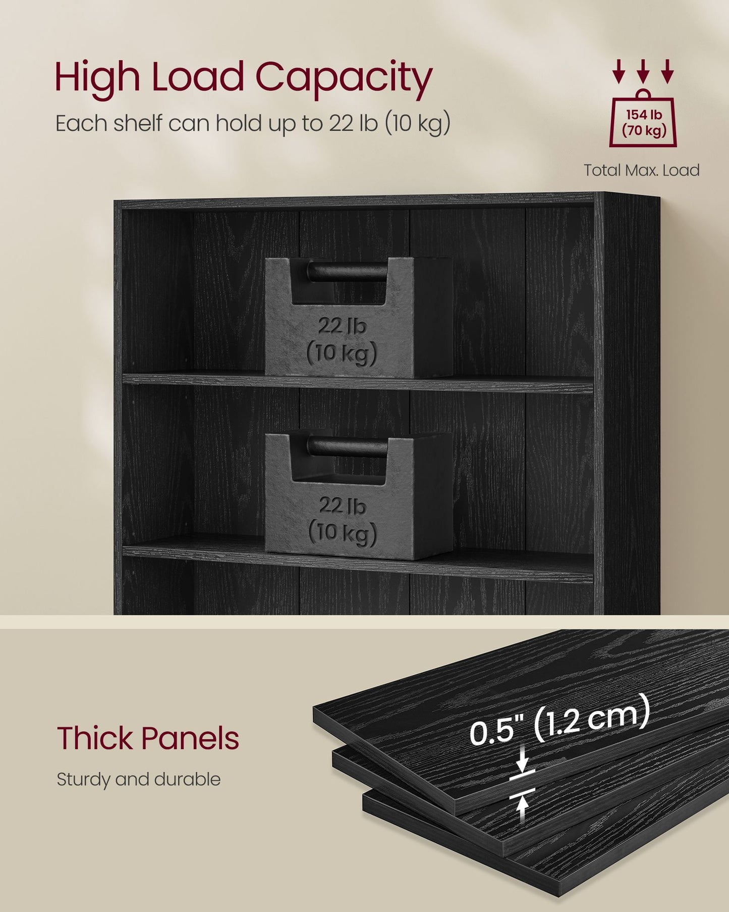 VASAGLE 6-Tier Bookshelf, Storage Organizer, 31.5 X 9.5 X 63.3 Inches Particleboard and MDF – Ebony Black