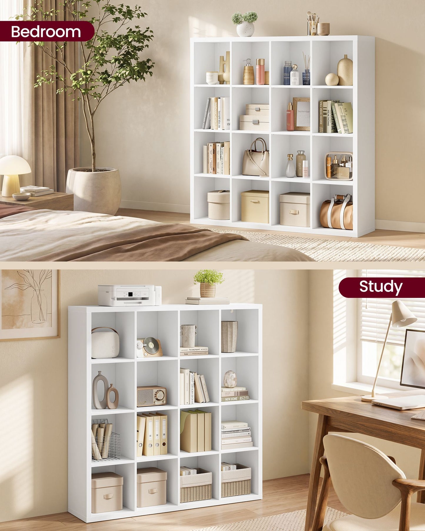 VASAGLE 16-Cube Bookshelf, Adjustable Storage Shelf Modern Display Cabinet for Living Room Storage – Cloud White