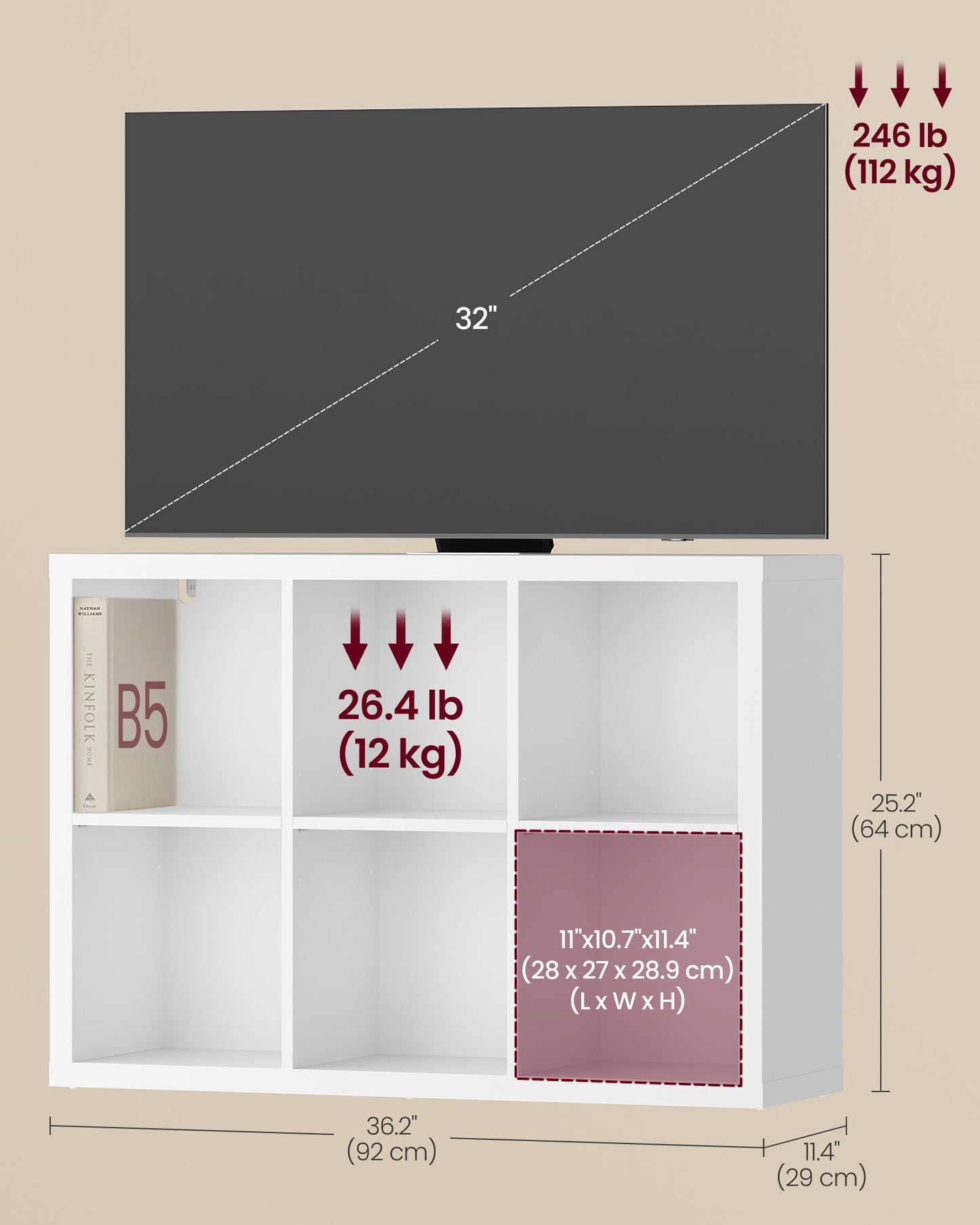 VASAGLE 6-Cube Bookshelf, Adjustable Storage Shelf Modern Display Cabinet for Living Room Storage – Cloud White