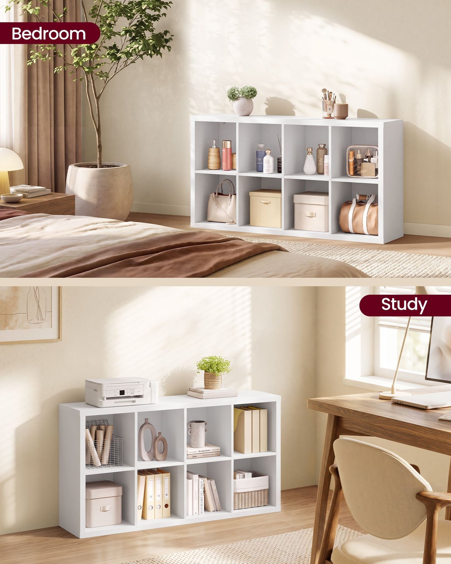 VASAGLE 8-Cube Bookshelf, Adjustable Storage Shelf Modern Display Cabinet for Living Room Storage – Cloud White