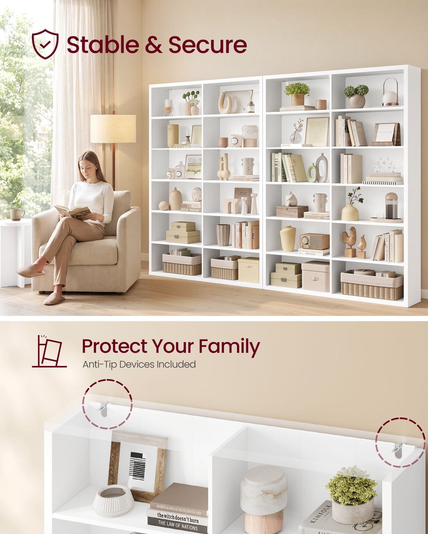 VASAGLE 6-Tier Bookshelf, Minimalist Bookcase with Adjustable Shelves Room Storage – Cloud White – 47.2 x 9.4 x 65.7 inch