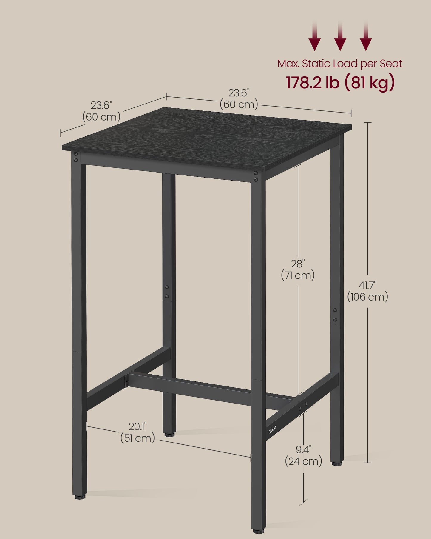 VASAGLE Bar Table, Kitchen Dining Table, High Top Pub Table