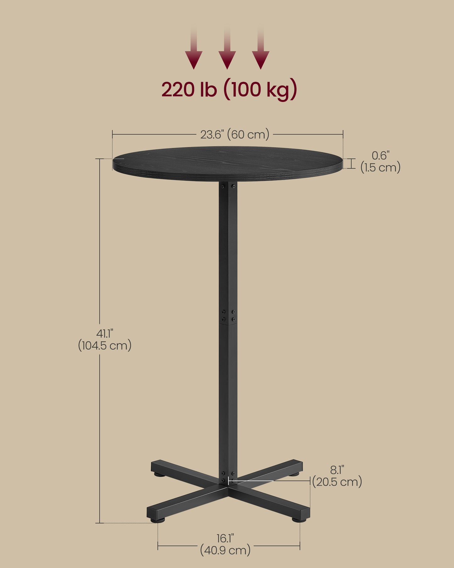 VASAGLE Round Cocktail Table, Set of 2, High Top Bar Pub Table, Ebony Black