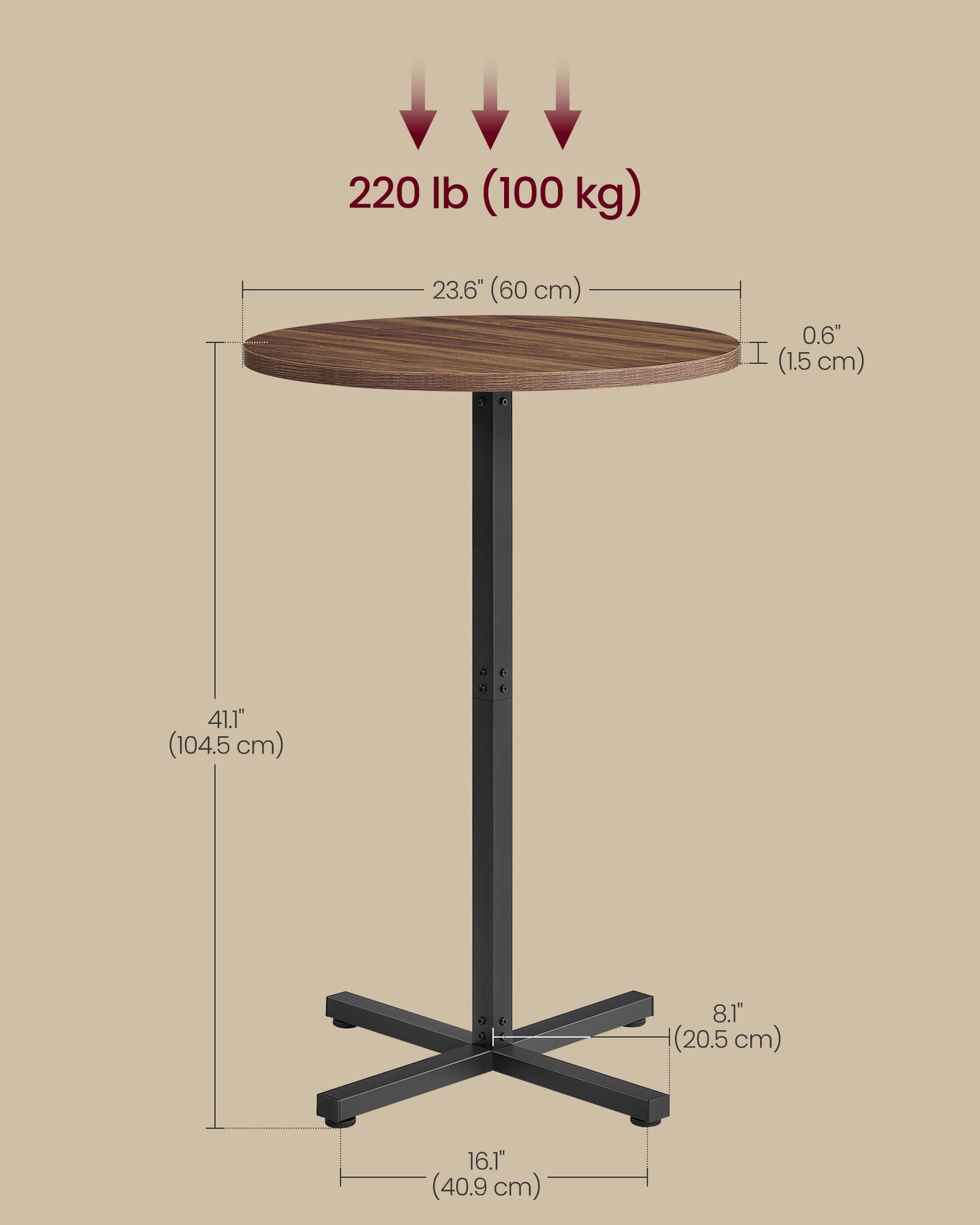 VASAGLE Round Cocktail Table, Set of 2, High Top Bar Pub Table, Natural Walnut