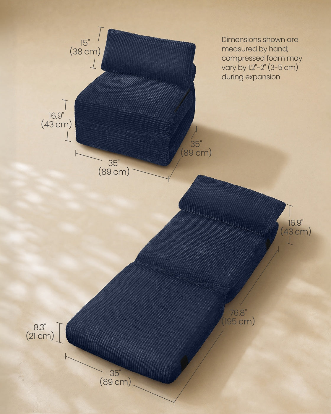 VASAGLE Folding Sofa Bed, Convertible Chair Bed with Pillow, Sleeper Chair – Gray Blue