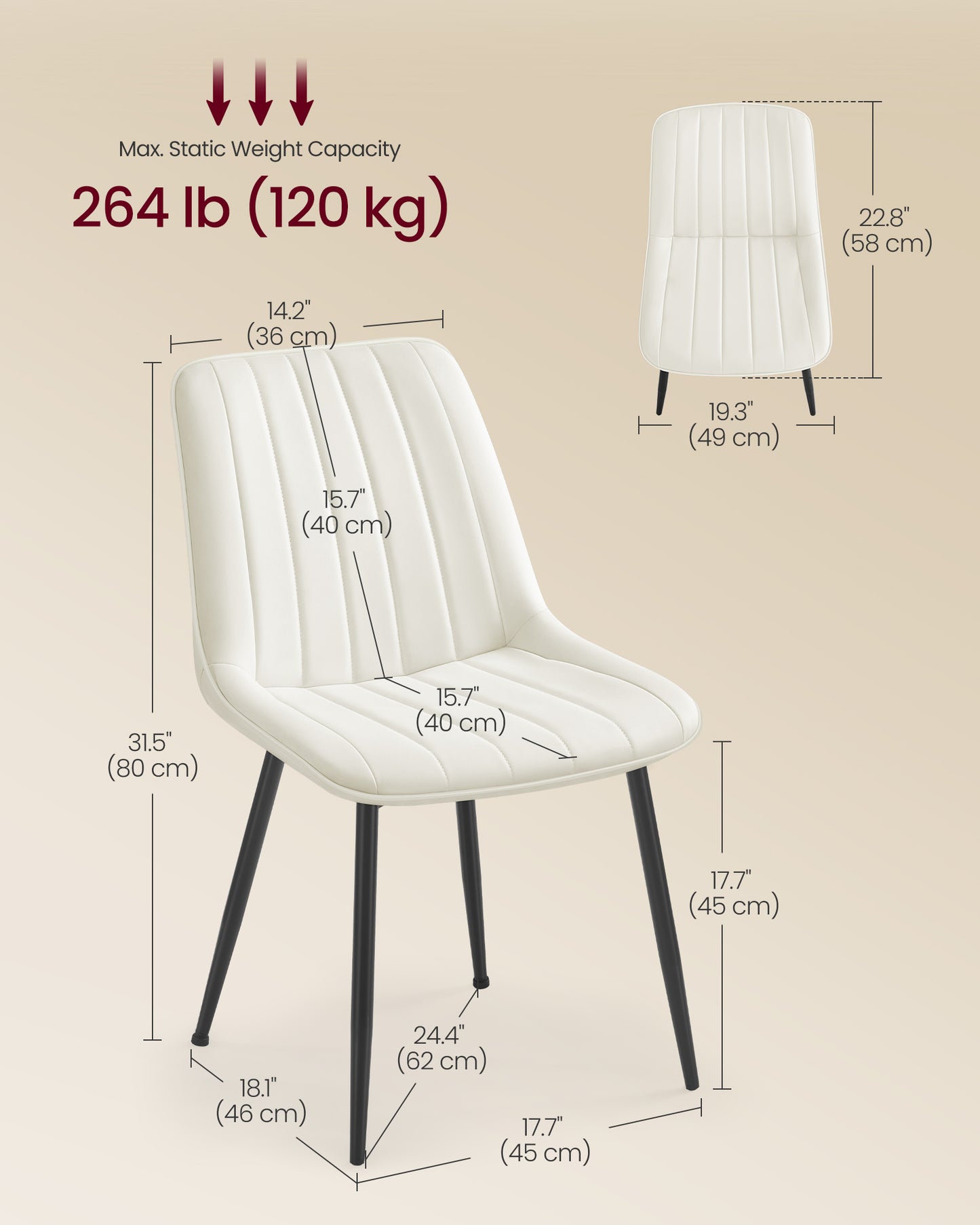 VASAGLE Dining Chairs, Upholstered Kitchen Chairs, Set of 6, Cloud White and Ink Black