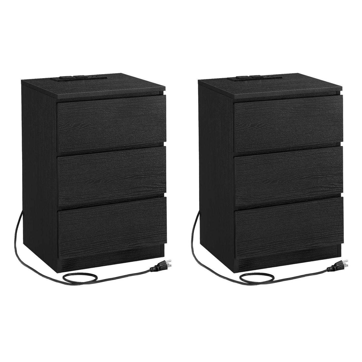 VASAGLE Nightstands with Charging Station, Set of 2, Ebony Black