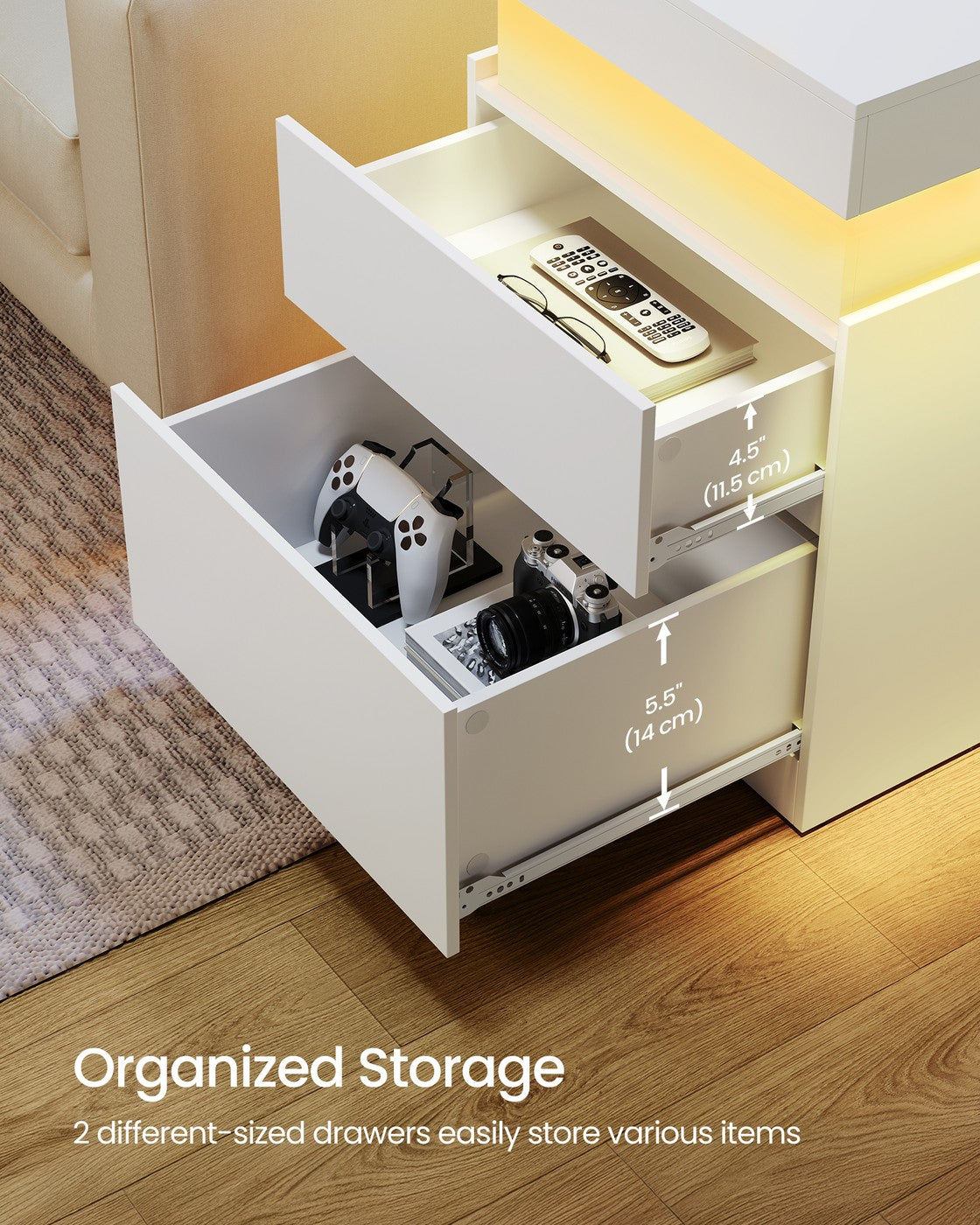 VASAGLE Kailyn Nightstand with Power Outlets, Sliding Lid | ULET650WB01S
