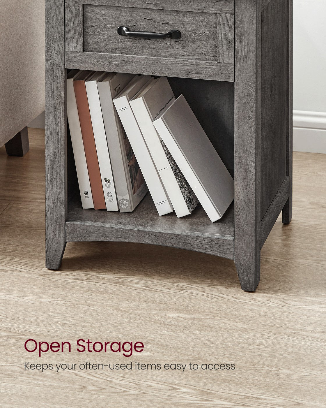 VASAGLE Farmhouse Nightstands with Charging Station, Set of 2 – Misty Gray
