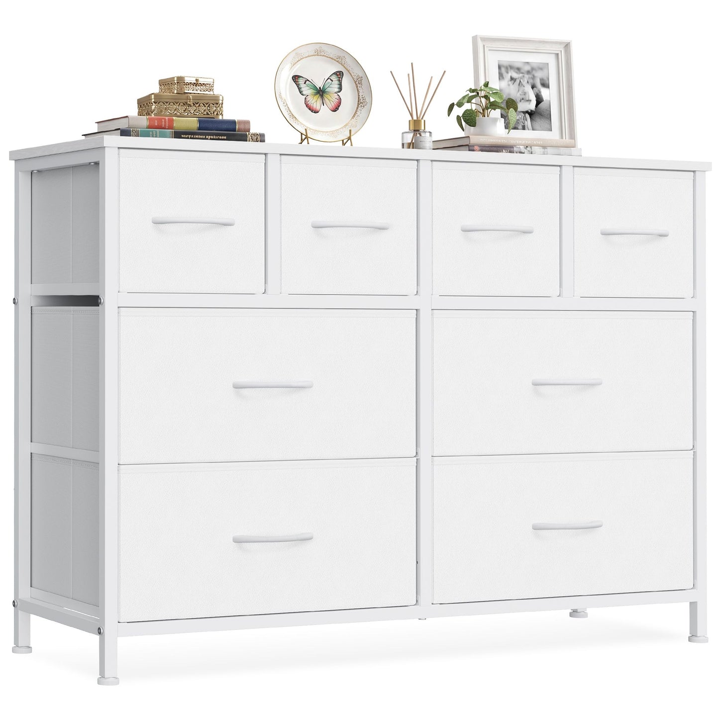 SONGMICS Dresser for Bedroom, Chest of Drawers with 8 Fabric Drawers – Cloud White