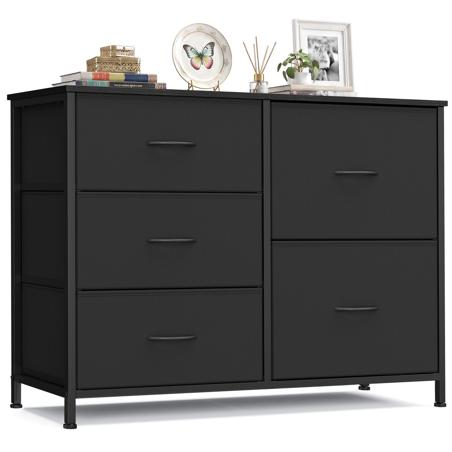 SONGMICS 5 Drawer Dresser for Bedroom, 38.9 X 11.8 X 29.4 Inch – Ink Black
