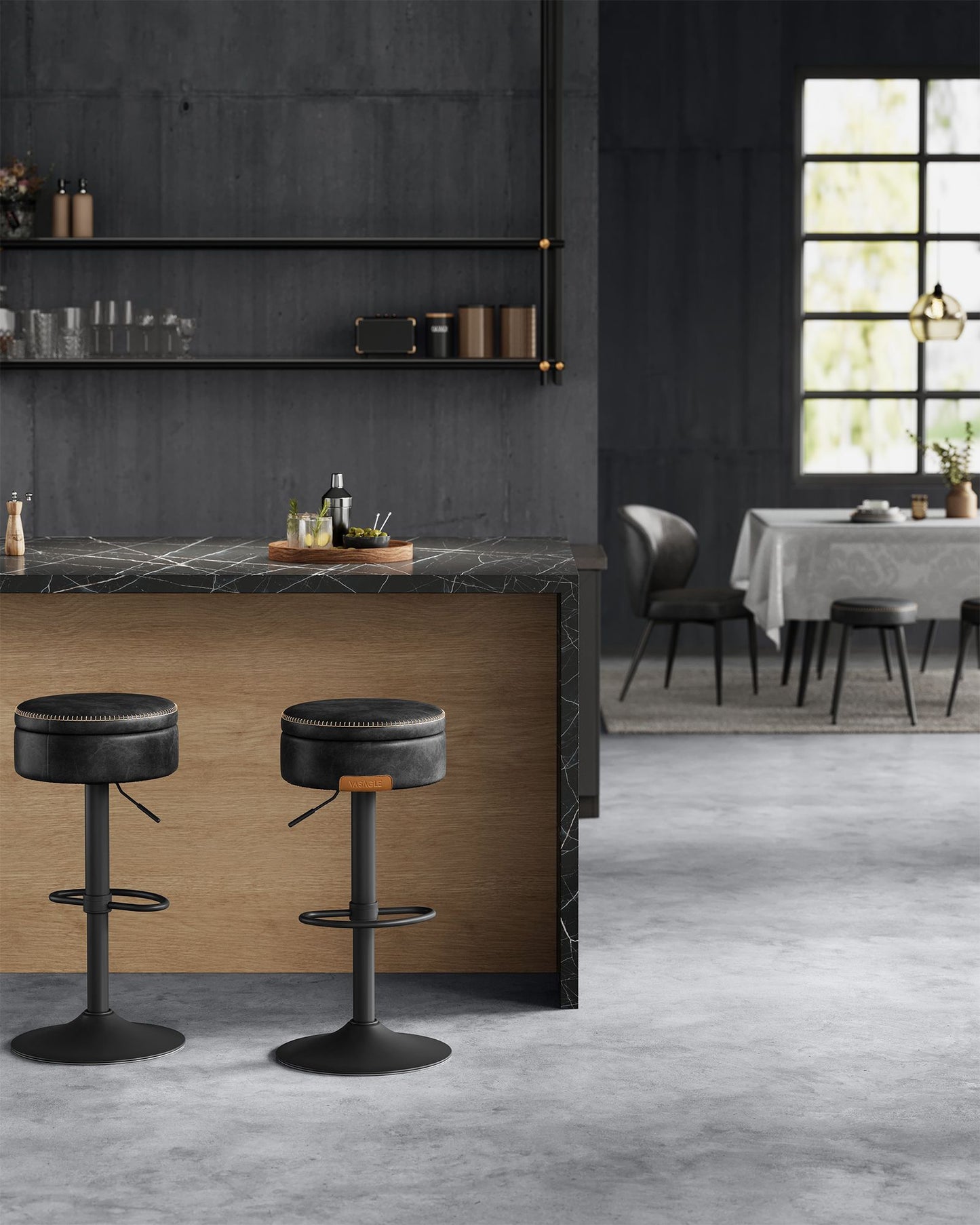 VASAGLE Ekho 360° Swivel Bar Stools Set of 2 – Caramel Brown | ULJB299K01