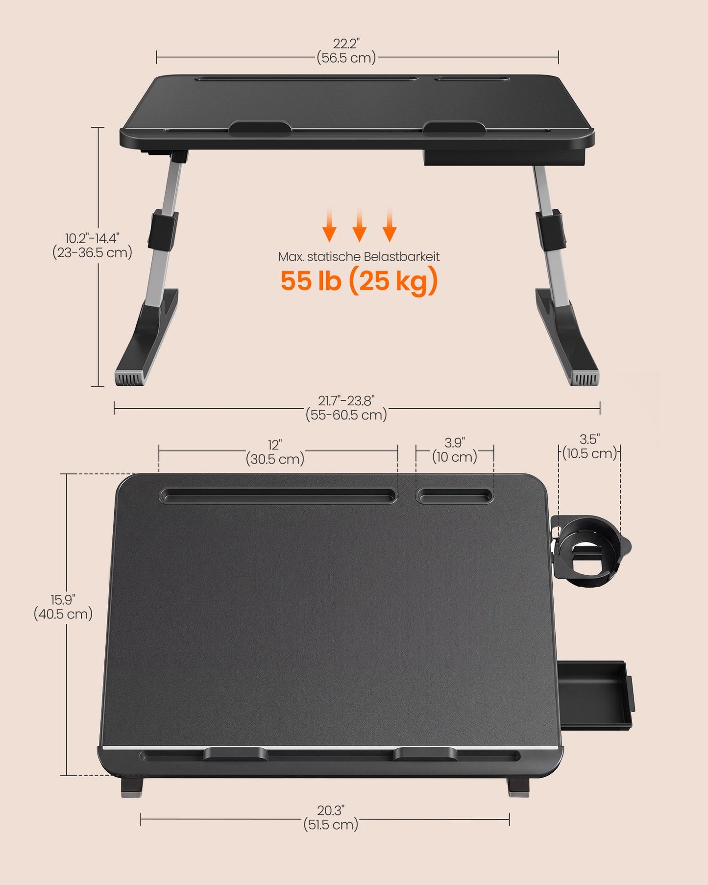 SONGMICS HOME Lap Desk, Height & Angle Adjustable Laptop Stand for Bed | Foldable Bed Tray Table – Black