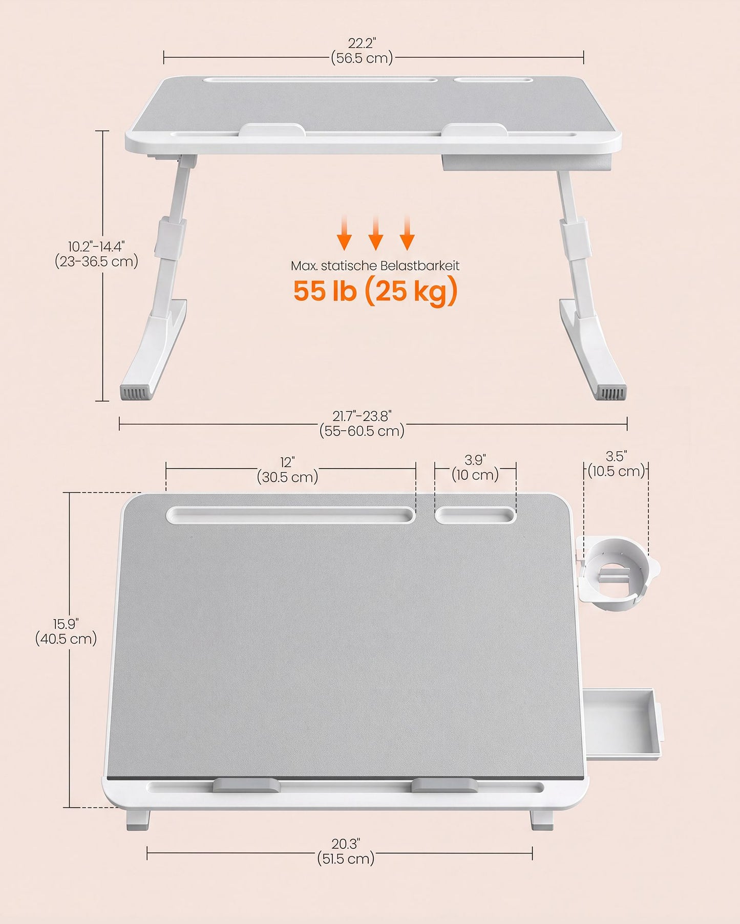 SONGMICS HOME Lap Desk, Height & Angle Adjustable Laptop Stand for Bed | Foldable Bed Tray Table – Grey