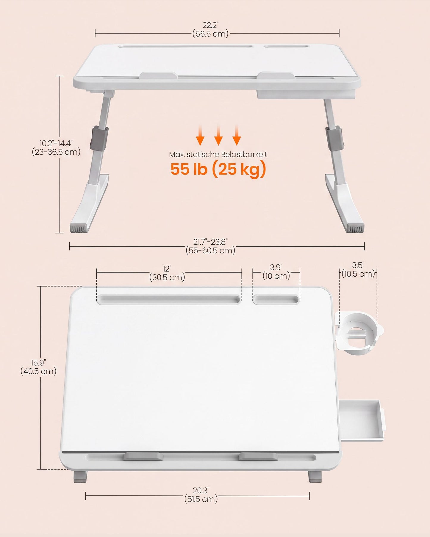 SONGMICS HOME Lap Desk, Height & Angle Adjustable Laptop Stand for Bed | Foldable Bed Tray Table – White