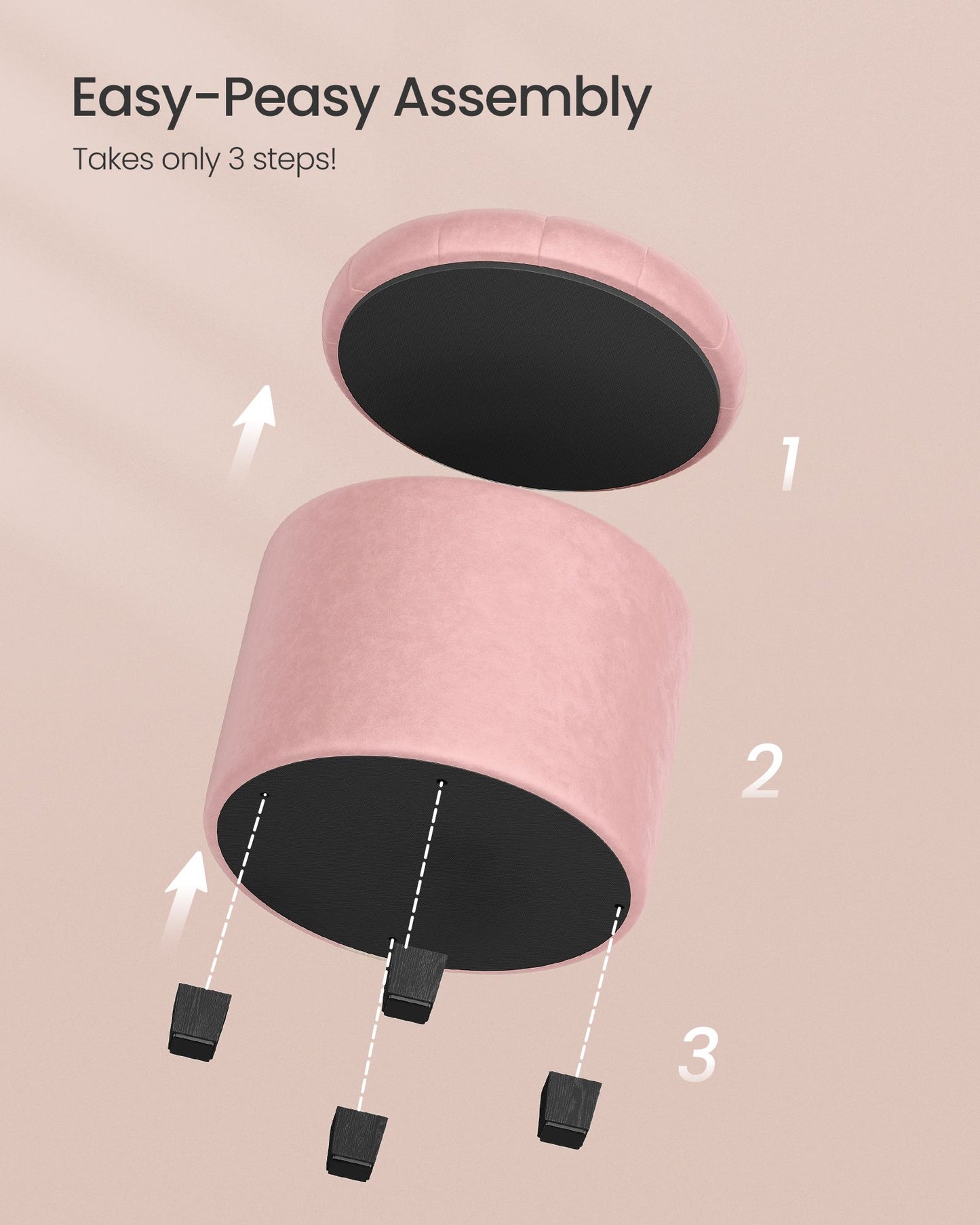 SONGMICS Vanity Stool, Round Ottoman with Storage, Velvet Upholstered Foot Stool – Jelly Pink