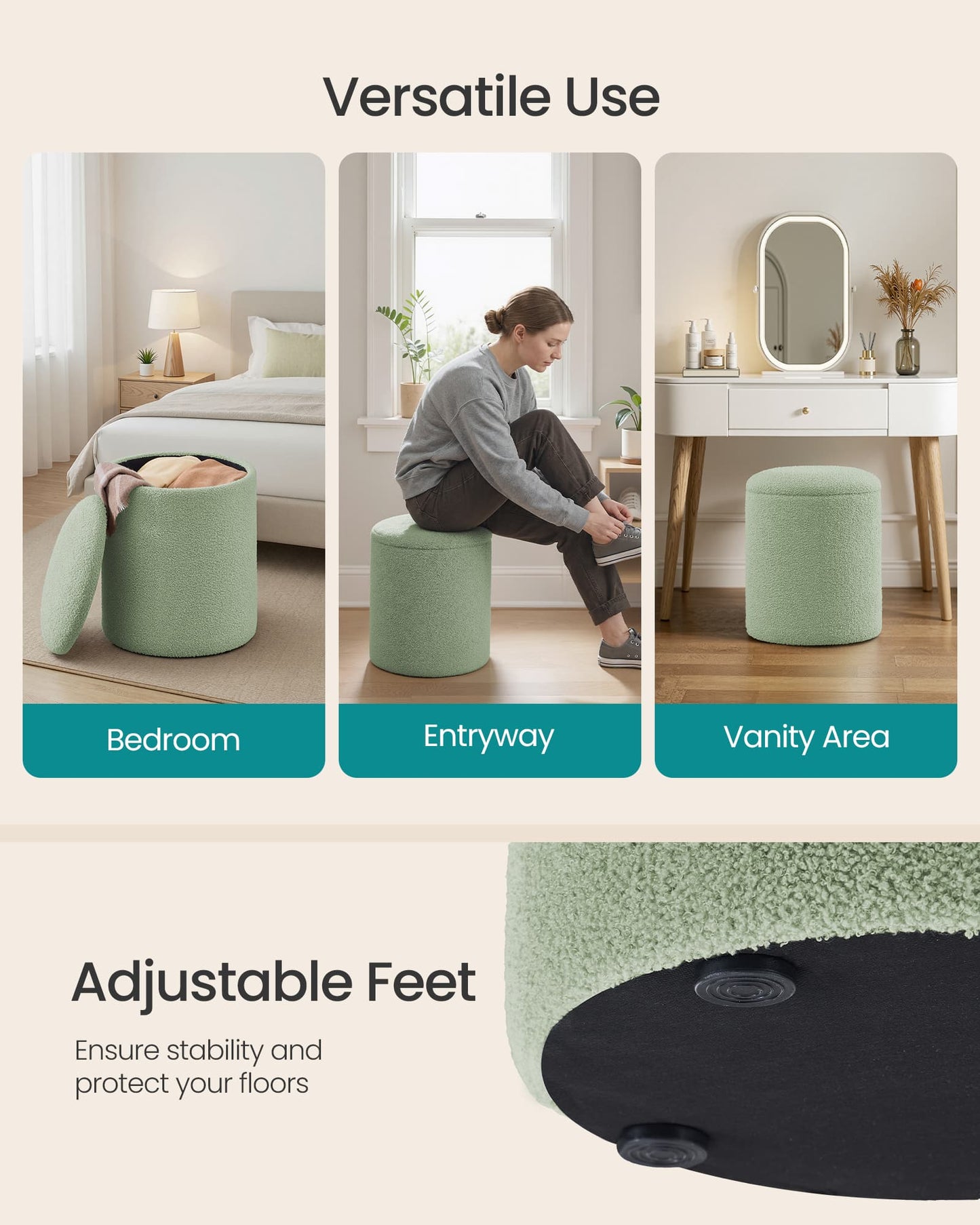 SONGMICS Set of Two Round Storage Stools – Laurel Green