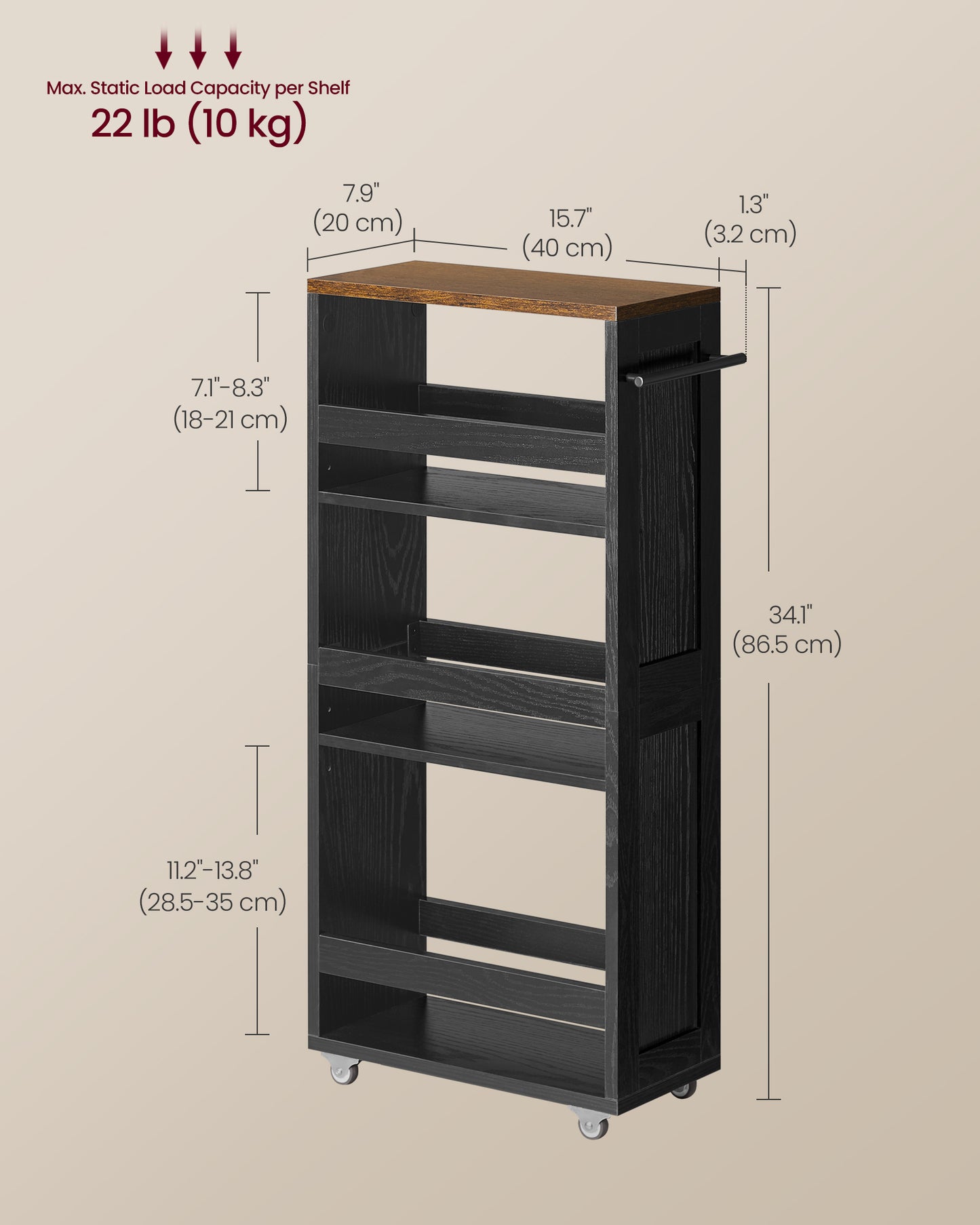 VASAGLE 4-Tier Slide-Out Storage Cart, Slim Kitchen Cart for Small Spaces | ULRC051K02