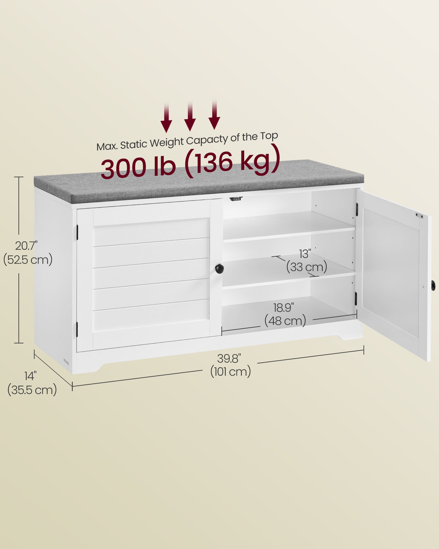 VASAGLE Shoe Storage Bench with Cushion, 3-Tier Entryway Bench with Padded Seat | ULSB044W01