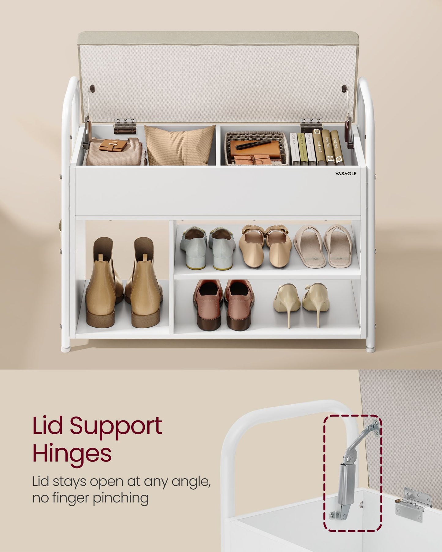 VASAGLE Shoe Bench, Shoe Rack, Entryway Furniture – Cloud White, Cuppuccino Beige