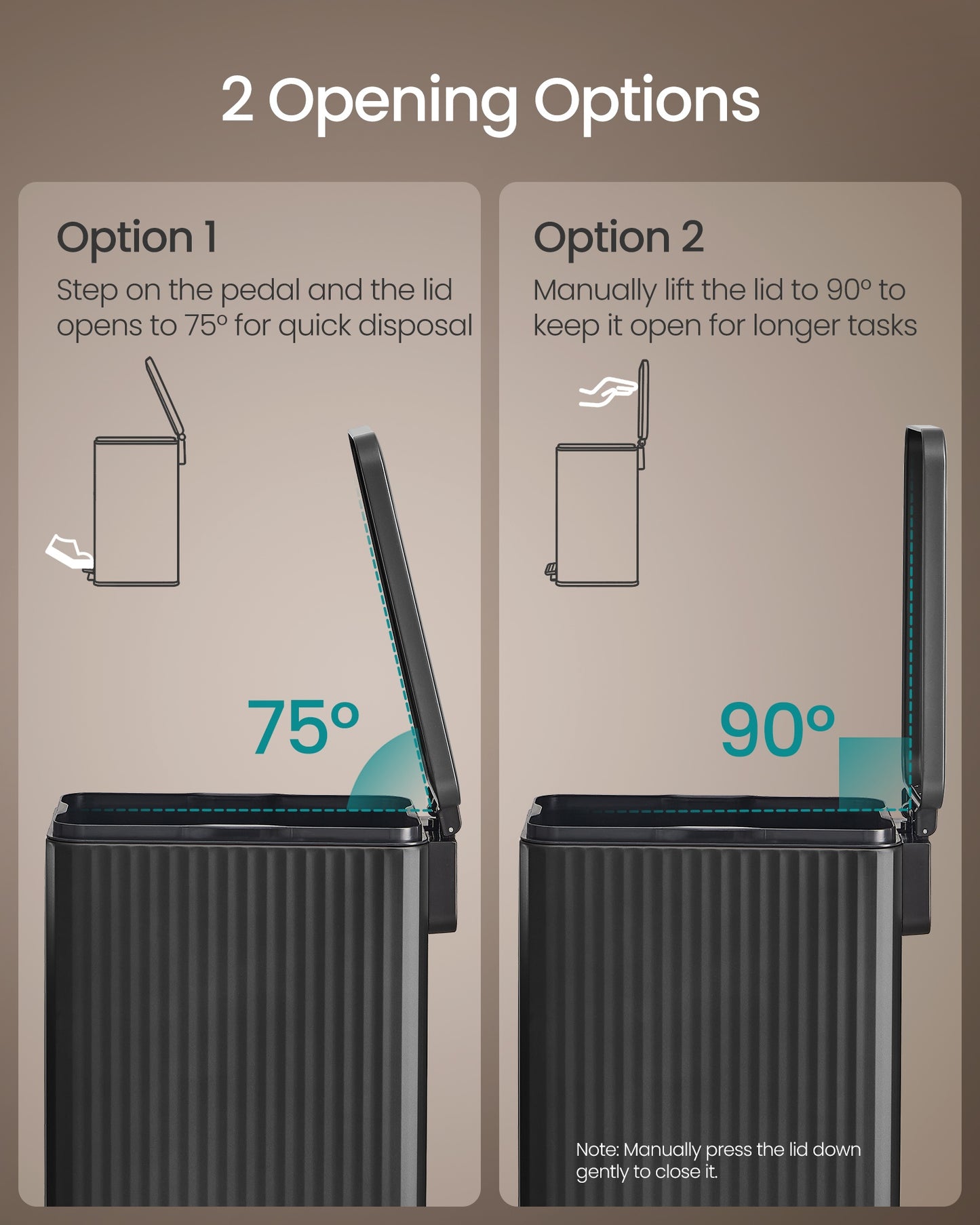SONGMICS Slim Stainless Steel Trash Can with Lid – Black