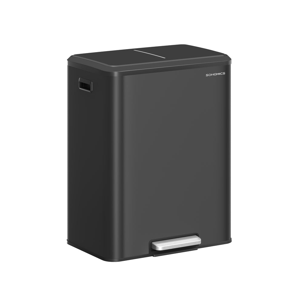 SONGMICS Stainless Steel Dual Pedal Trash Can for Kitchen Recycling – Ink Black