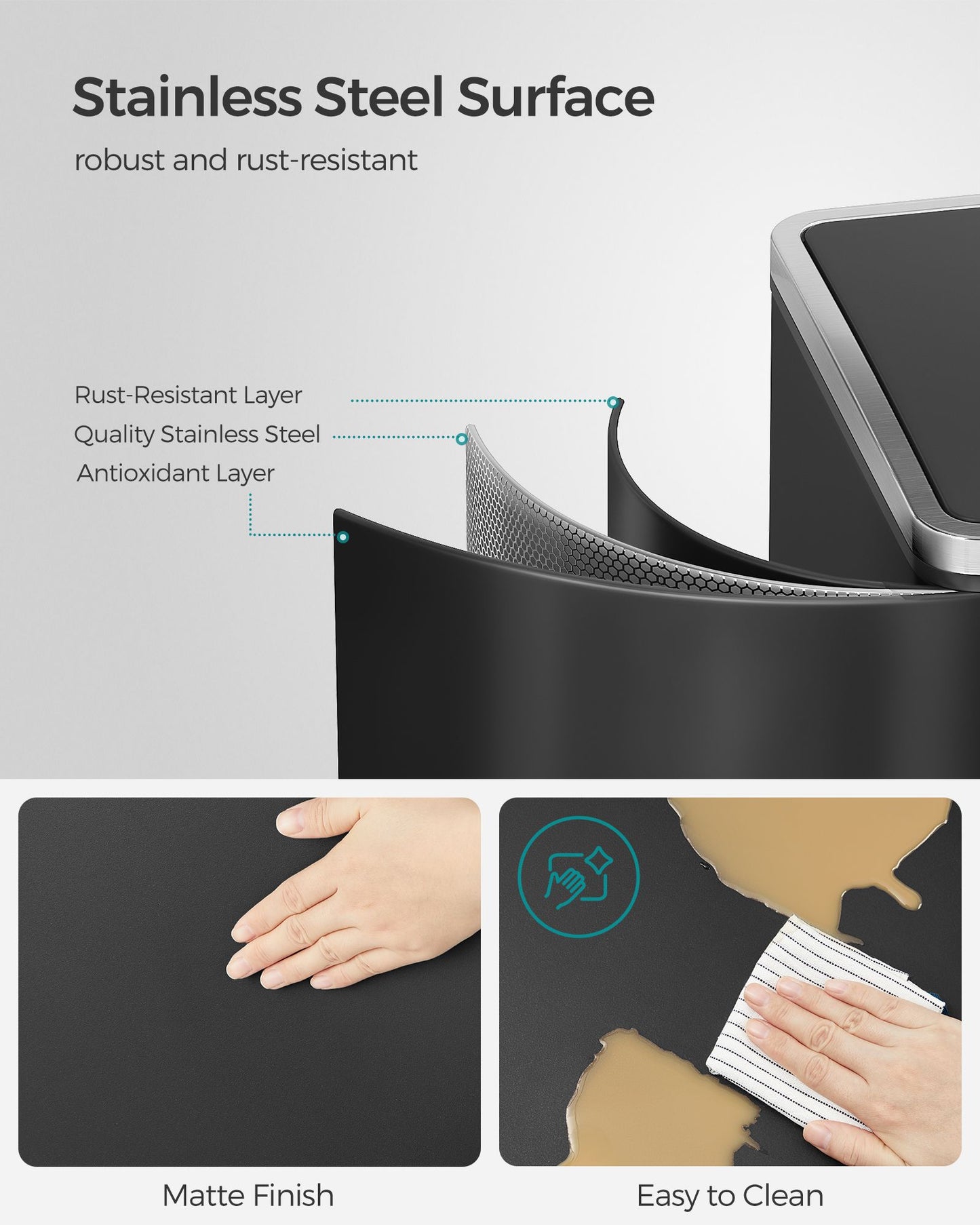 SONGMICS Dual Compartment Kitchen Trash Can with Airtight Hinged Lids – Black