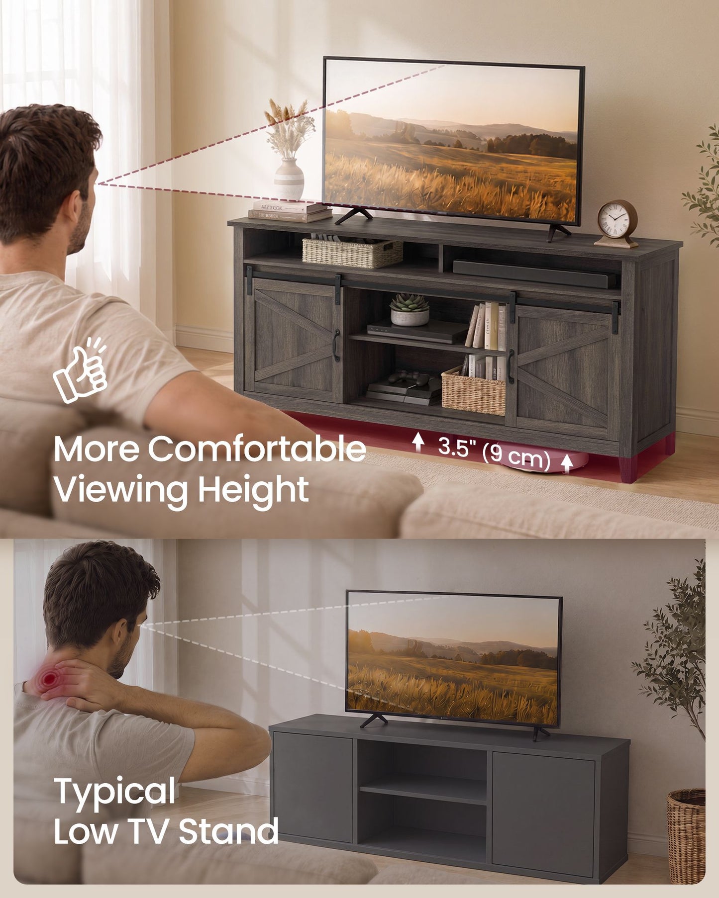 VASAGLE Tall Farmhouse TV Stand – Taupe Brown