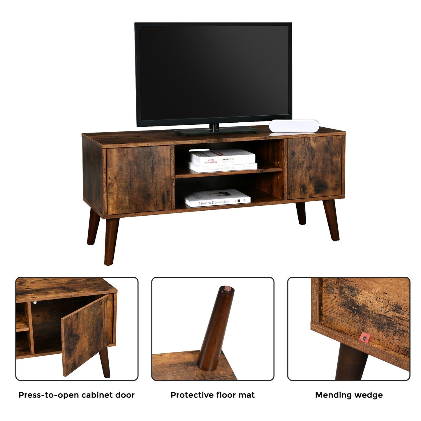 VASAGLE Retro TV Stand for Televisions Up to 42 Inches, Mid-Century Modern Entertainment Center – Rustic Brown