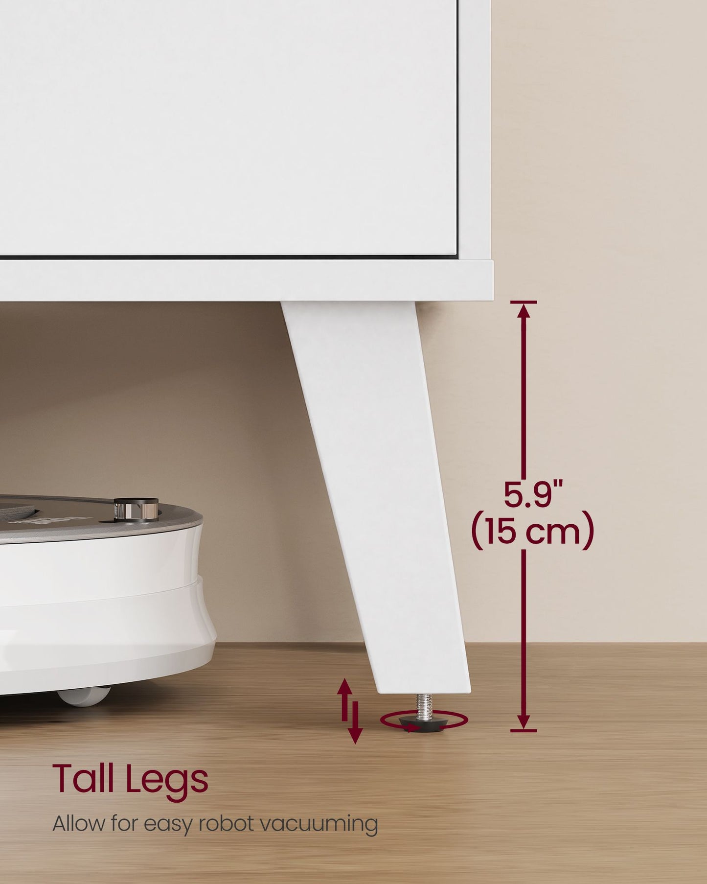 VASAGLE Mid Century TV Stand with Adjustable Shelf for 65 Inch TV – White