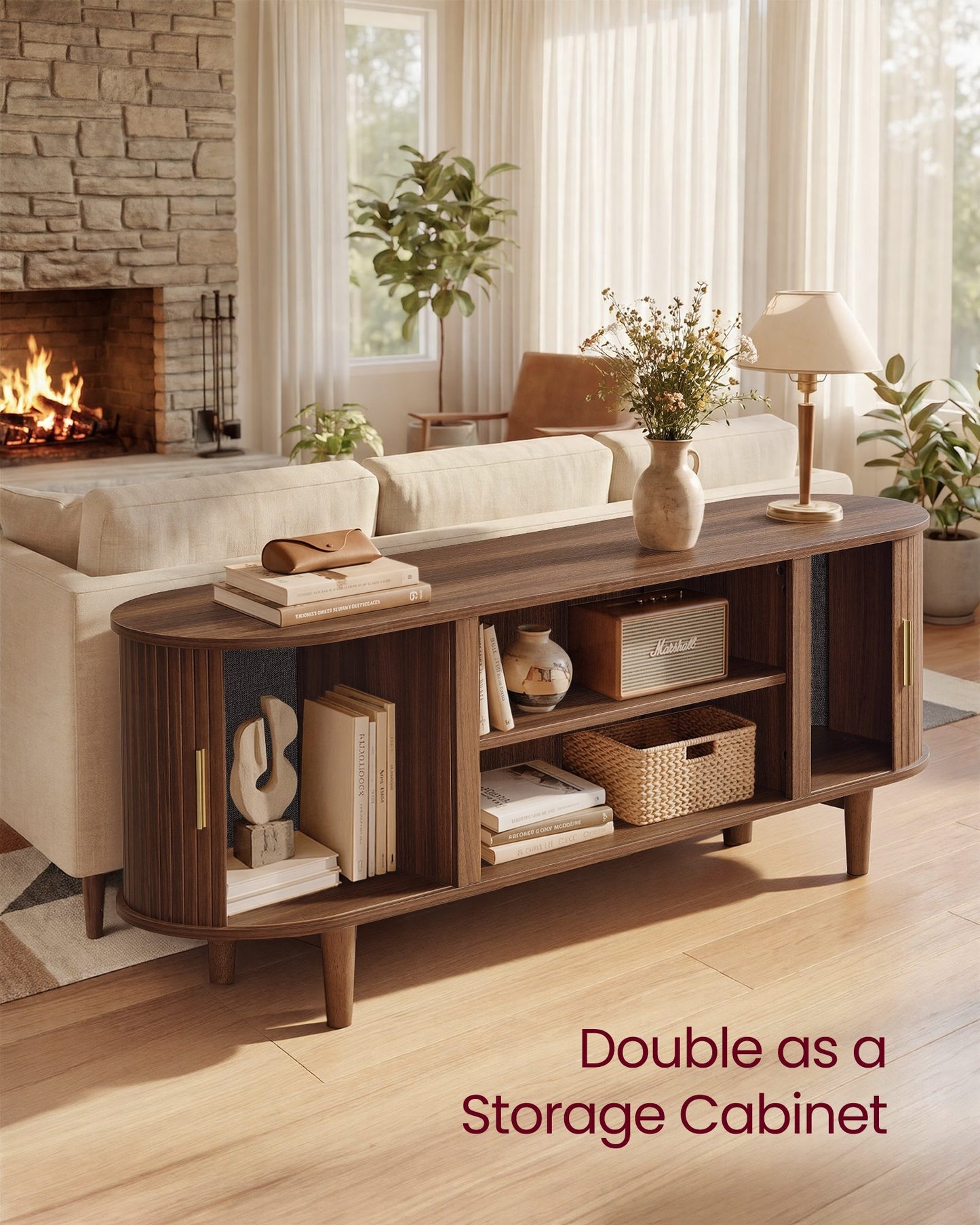 VASAGLE TV Stand for 65-Inch Tvs – Chestnut Walnut