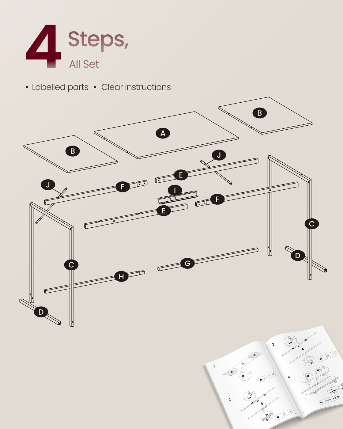 VASAGLE Particleboard Gaming Table with Steel Frame – Rustic Brown, Matte Black