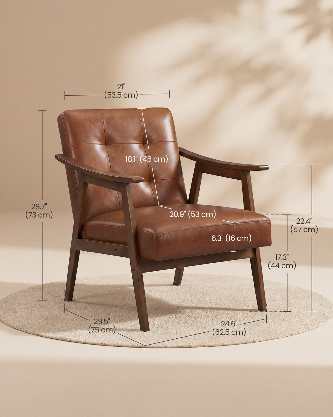 VASAGLE PU Leather Accent Chair for Living Room Bedroom or Office – Brown