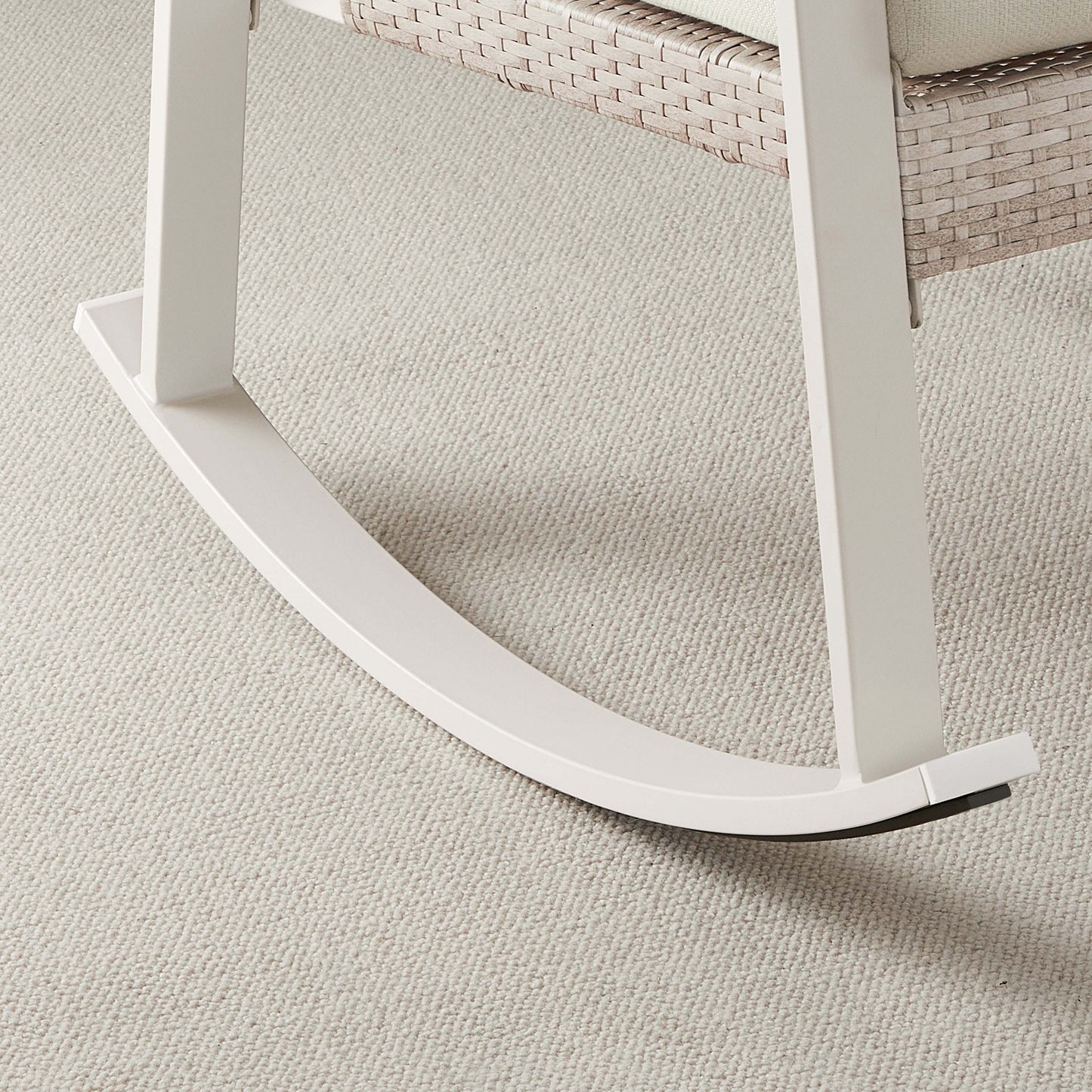 SONGMICS HOME Sencillo Outdoor Steel Rocking Chair, Bone Color – Cloud White, Light Teak
