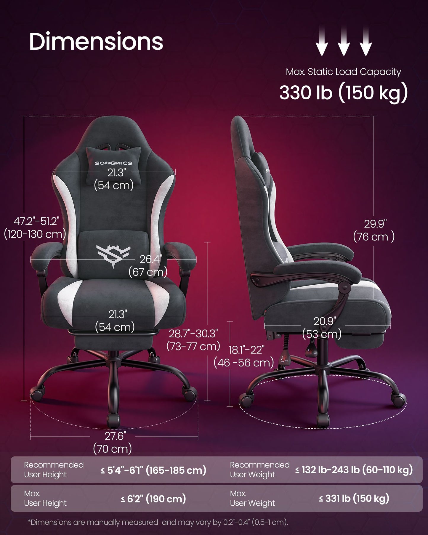 SONGMICS Gaming Chair, Ergonomic Computer Desk Chair with Footrest, Reclining Backrest – Charcoal Gray and Cloud White