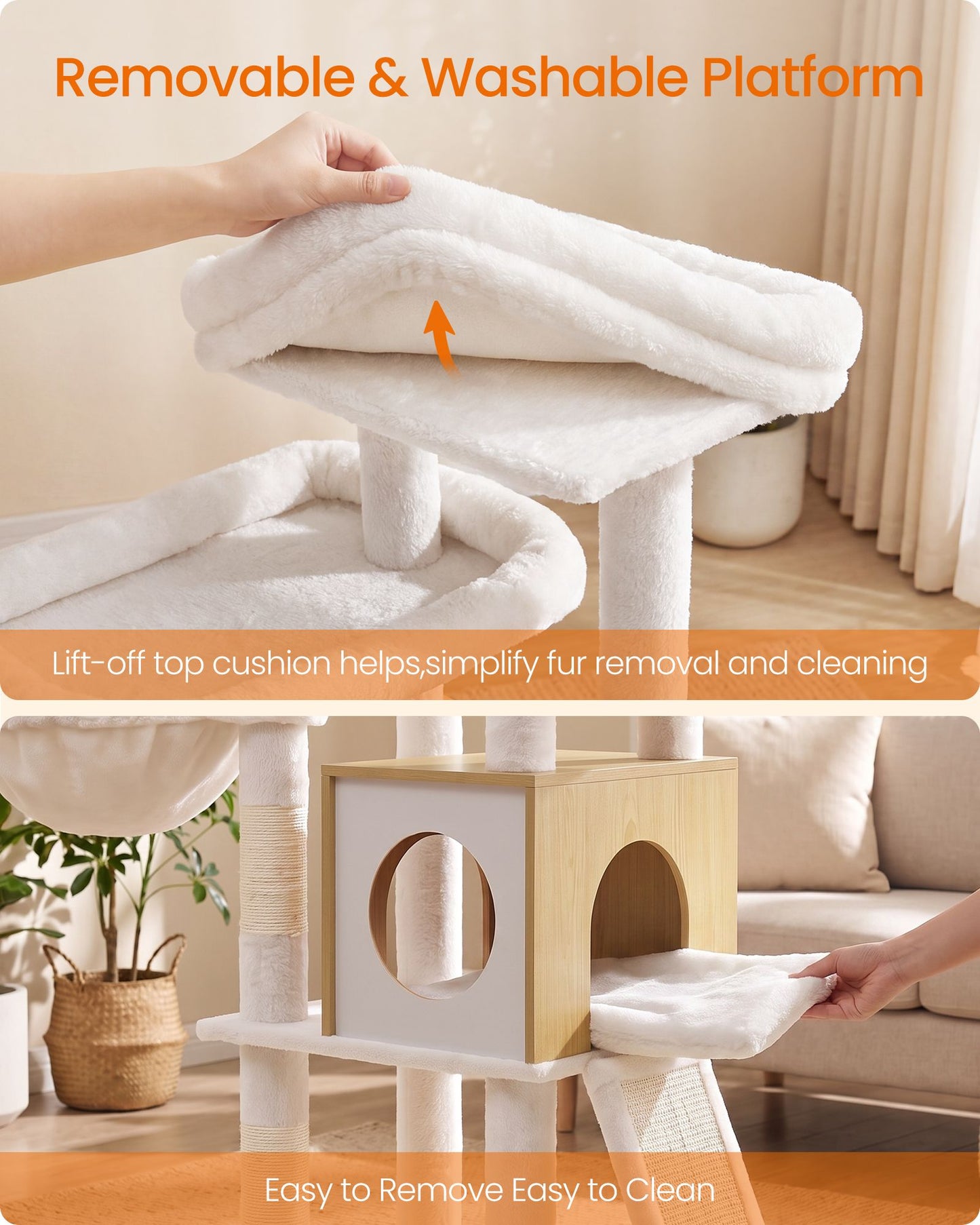 Feandrea Tall Cat Tree, 6-Tier Cat Tower with 2 Condos, 67.3 in Indoor Cat House – Oak Beige